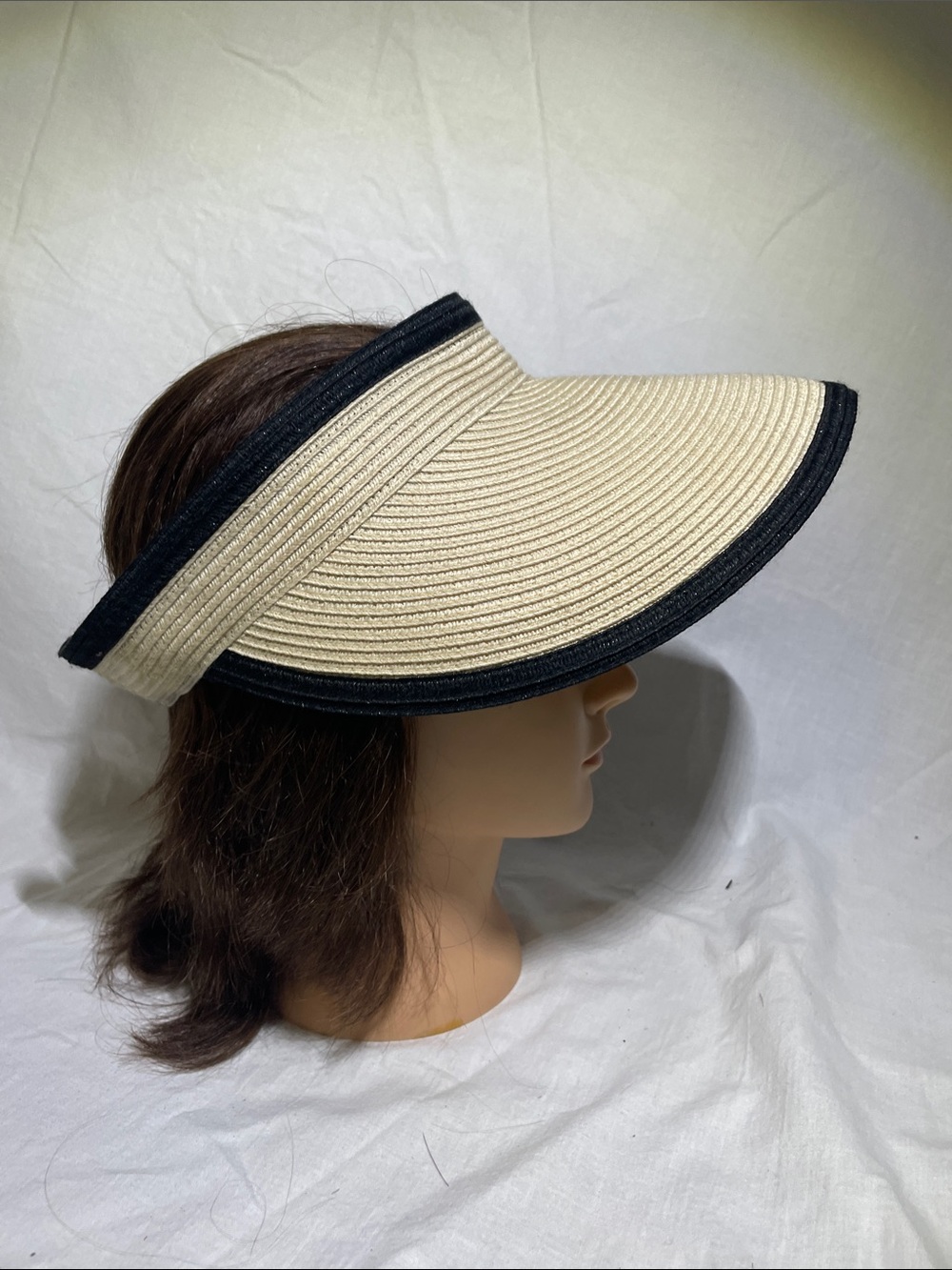 Beige Straw Sun Visor with Black Trim